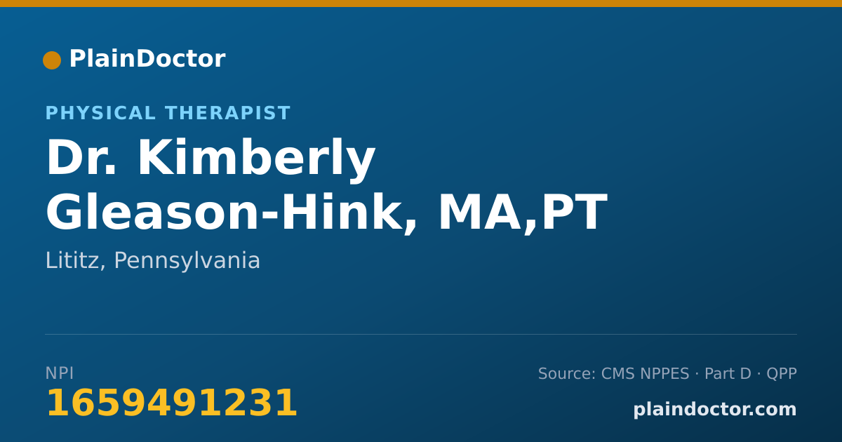 Shareable card for Kimberly Gleason-Hink, MA,PT - Physical Therapist, Lititz, PA