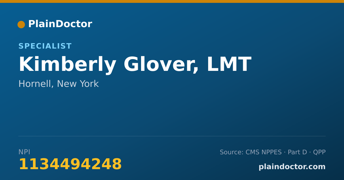 Shareable card for Kimberly Glover, LMT - Specialist, Hornell, NY