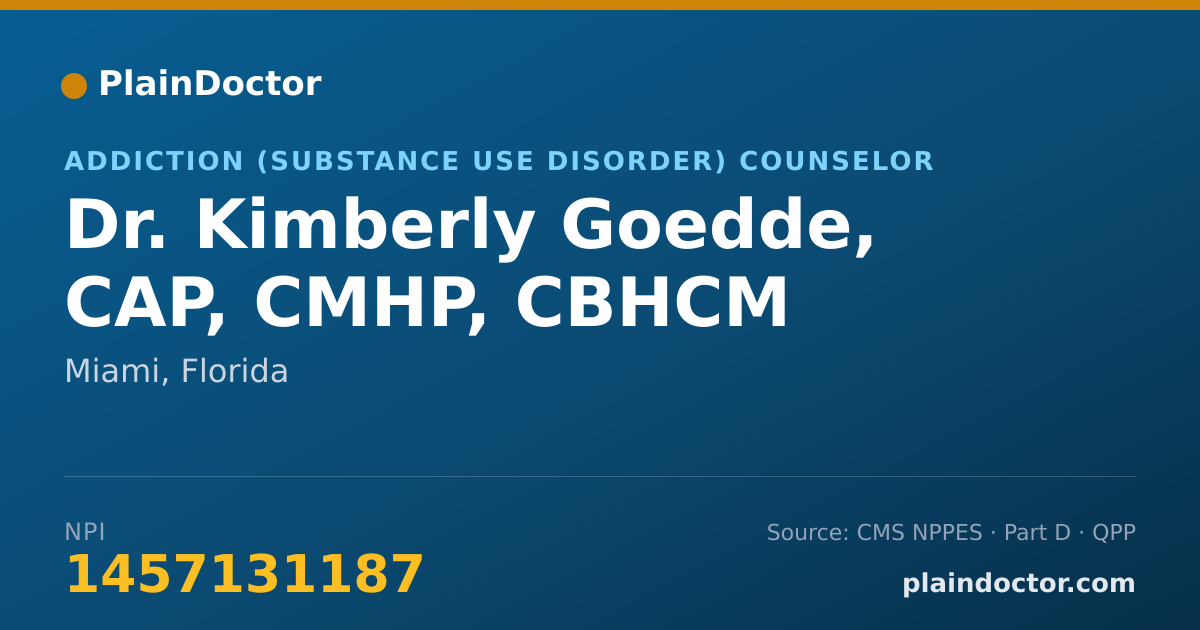 Shareable card for Kimberly Goedde, CAP, CMHP, CBHCM - Addiction (Substance Use Disorder) Counselor, Miami, FL