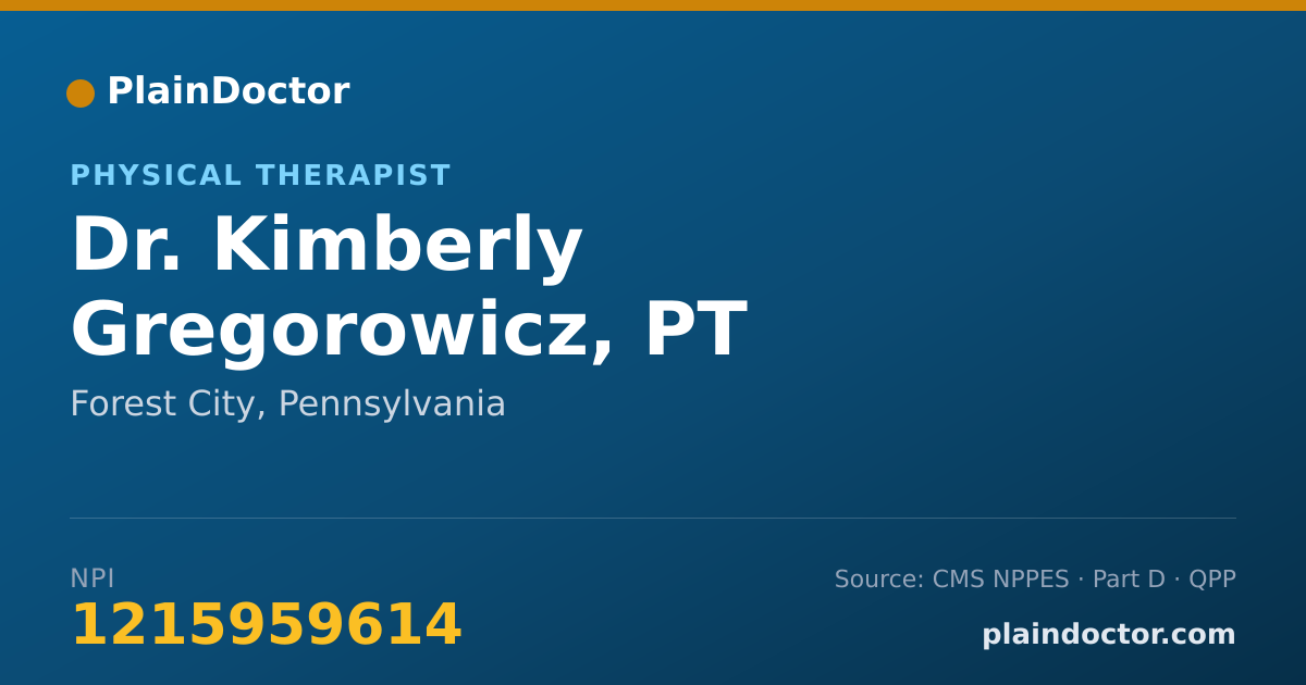 Shareable card for Kimberly Gregorowicz, PT - Physical Therapist, Forest City, PA