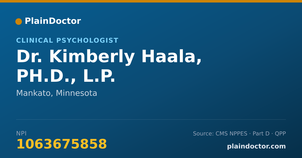 Shareable card for Kimberly Haala, PH.D., L.P. - Clinical Psychologist, Mankato, MN