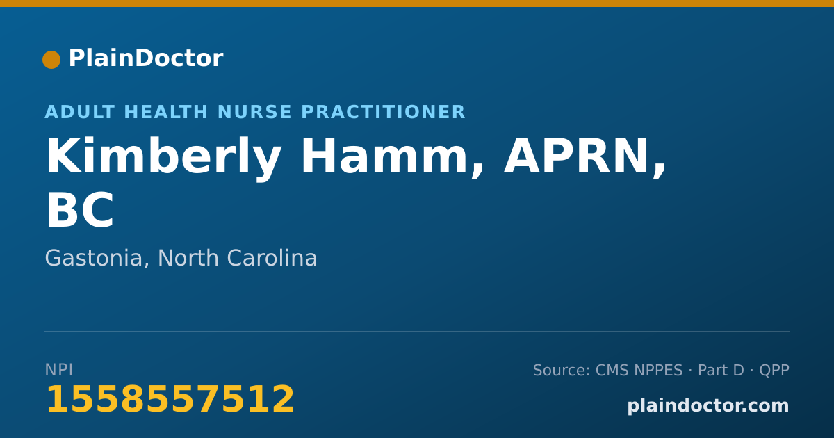 Shareable card for Kimberly Hamm, APRN, BC - Adult Health Nurse Practitioner, Gastonia, NC