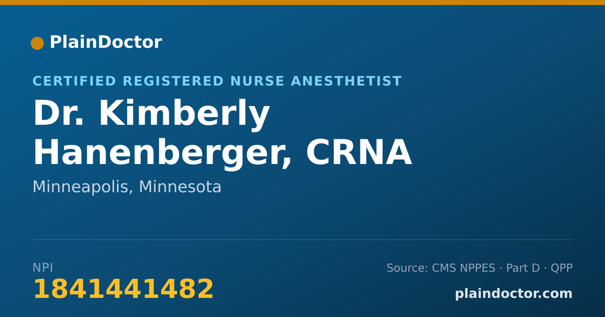 Shareable card for Kimberly Hanenberger, CRNA - Certified Registered Nurse Anesthetist, Minneapolis, MN