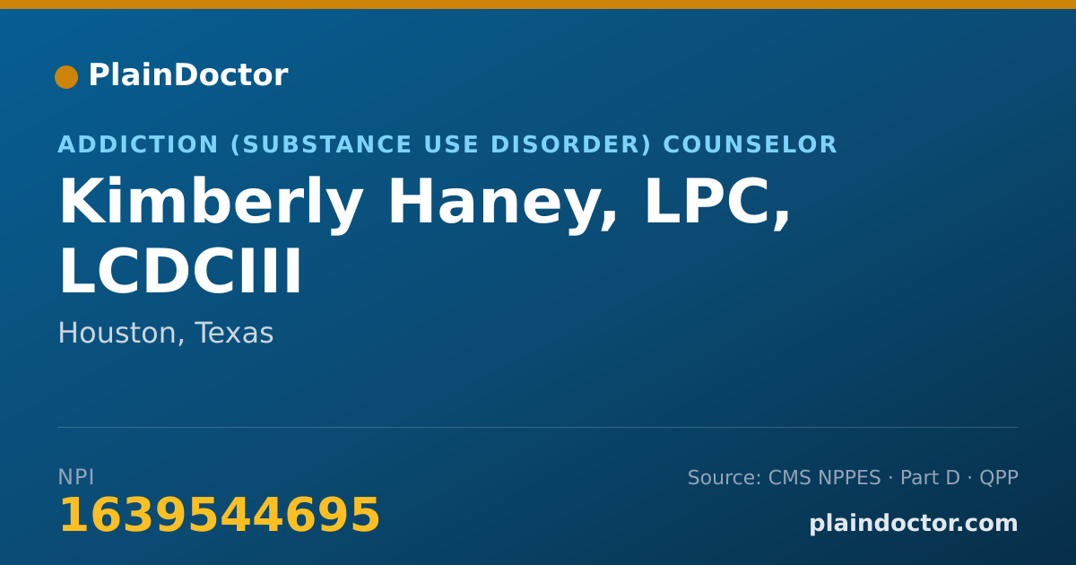 Shareable card for Kimberly Haney, LPC, LCDCIII - Addiction (Substance Use Disorder) Counselor, Houston, TX