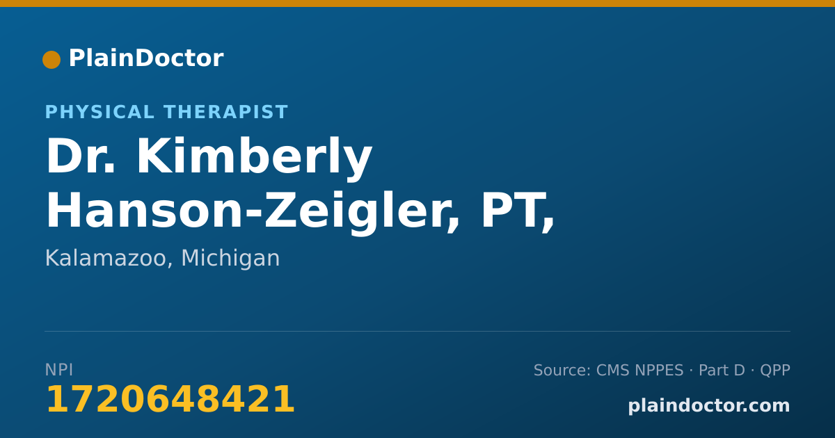 Shareable card for Kimberly Hanson-Zeigler, PT, DPT - Physical Therapist, Kalamazoo, MI
