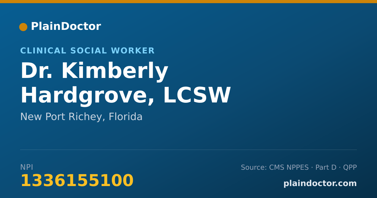 Shareable card for Kimberly Hardgrove, LCSW - Clinical Social Worker, New Port Richey, FL