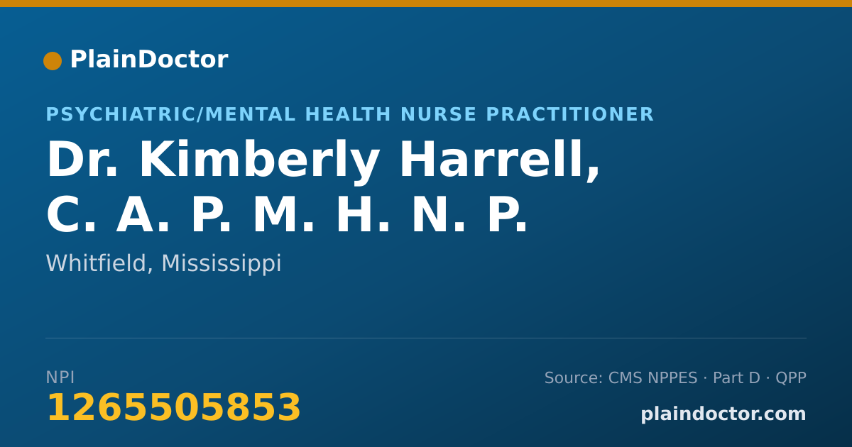 Shareable card for Kimberly Harrell, C. A. P. M. H. N. P. - Psychiatric/Mental Health Nurse Practitioner, Whitfield, MS