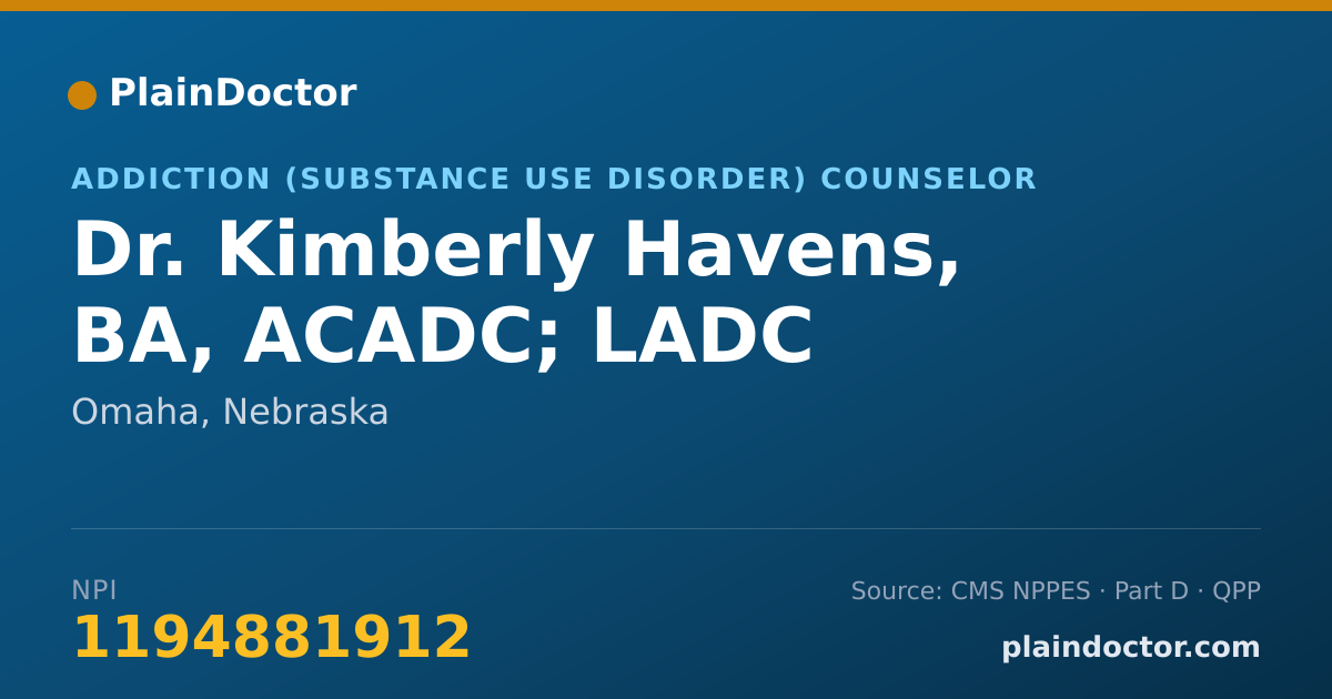 Shareable card for Kimberly Havens, BA, ACADC;  LADC - Addiction (Substance Use Disorder) Counselor, Omaha, NE