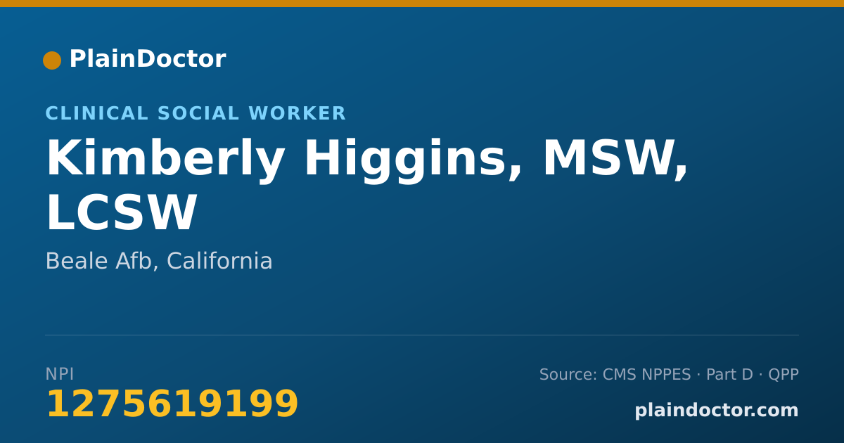 Shareable card for Kimberly Higgins, MSW, LCSW - Clinical Social Worker, Beale Afb, CA