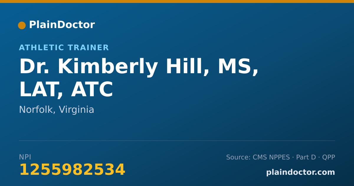 Shareable card for Kimberly Hill, MS, LAT, ATC - Athletic Trainer, Norfolk, VA
