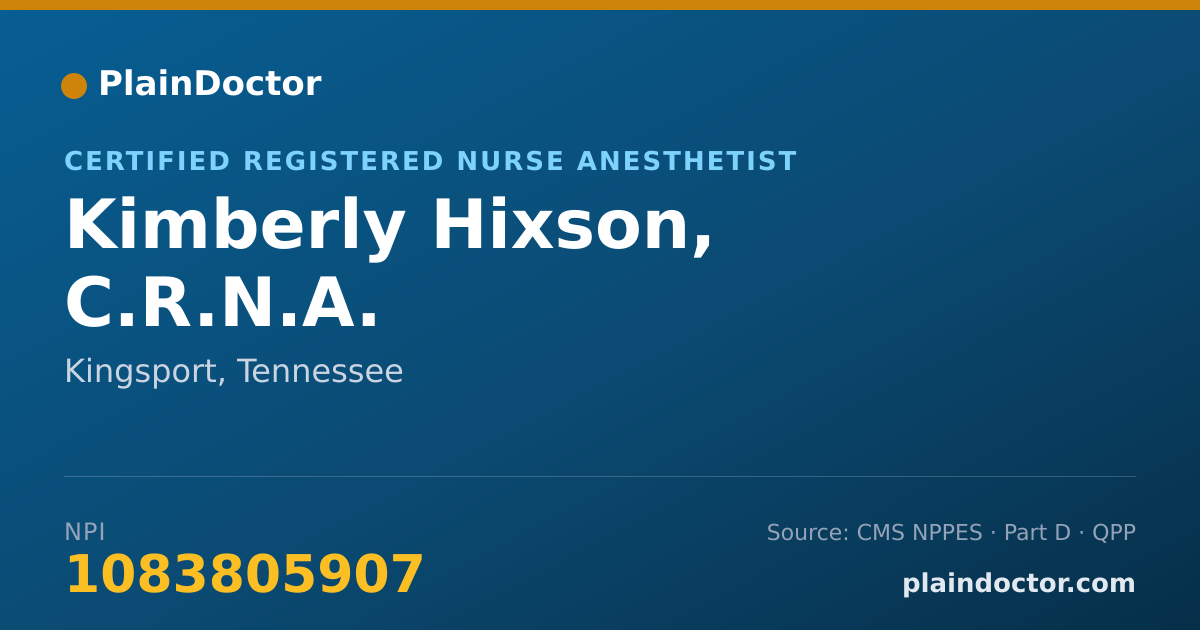 Shareable card for Kimberly Hixson, C.R.N.A. - Certified Registered Nurse Anesthetist, Kingsport, TN