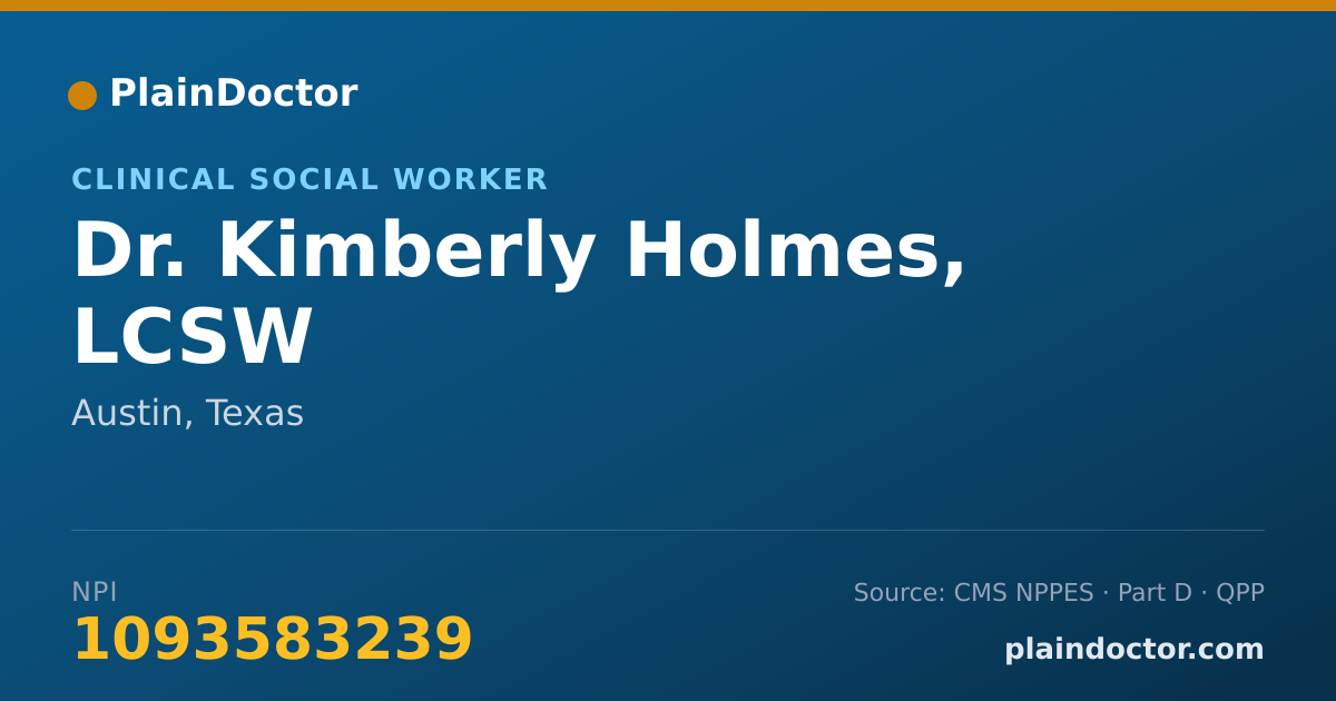 Shareable card for Kimberly Holmes, LCSW - Clinical Social Worker, Austin, TX