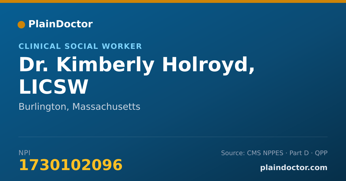 Shareable card for Kimberly Holroyd, LICSW - Clinical Social Worker, Burlington, MA