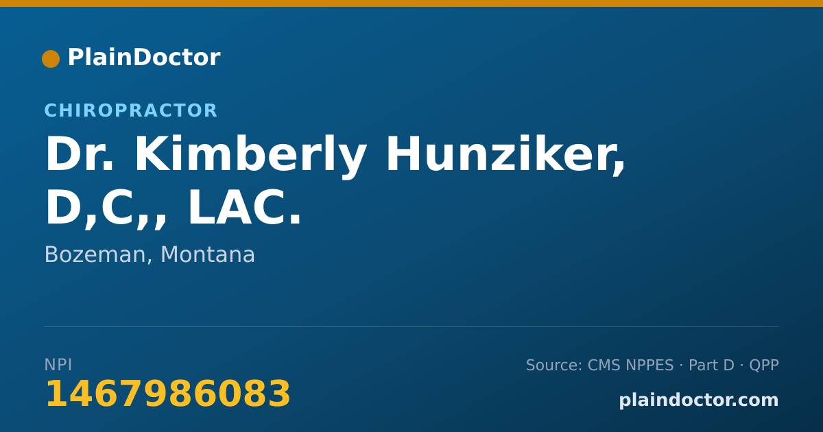 Shareable card for Kimberly Hunziker, D,C,, LAC. - Chiropractor, Bozeman, MT