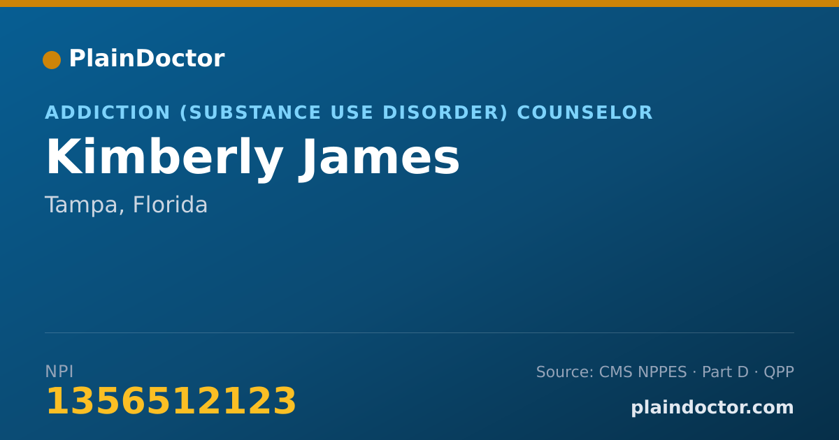 Shareable card for Kimberly James - Addiction (Substance Use Disorder) Counselor, Tampa, FL