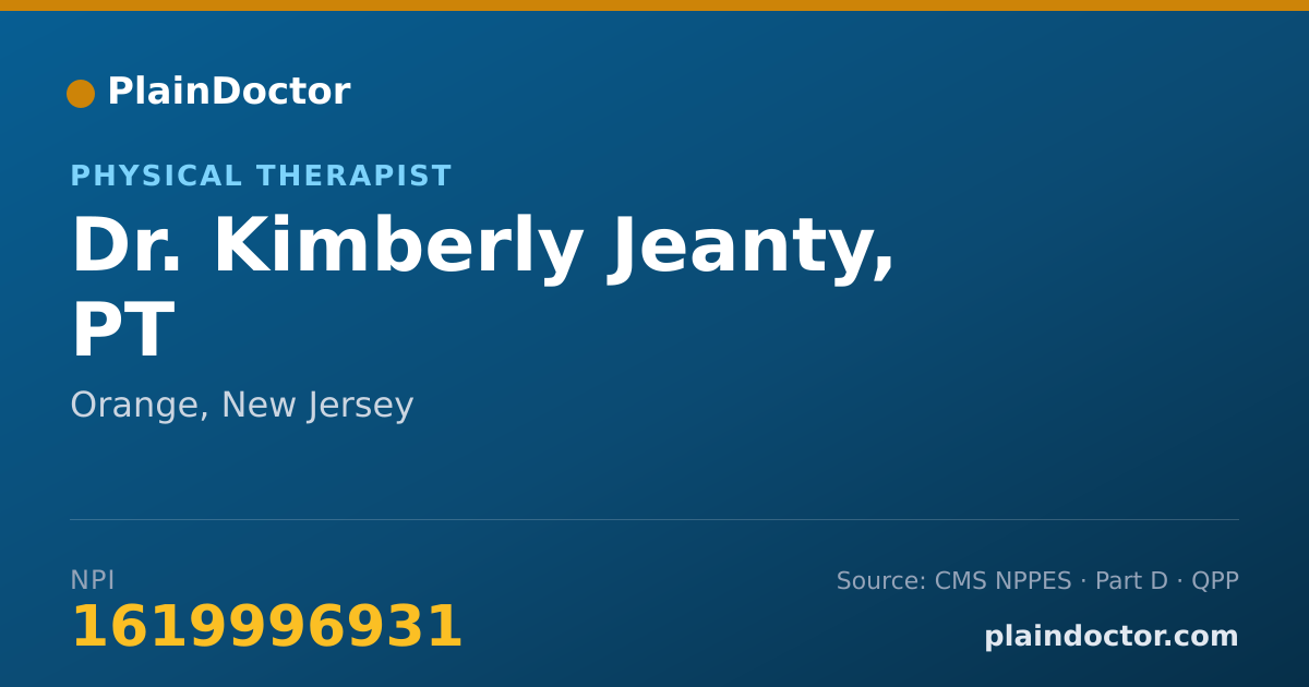Shareable card for Kimberly Jeanty, PT - Physical Therapist, Orange, NJ