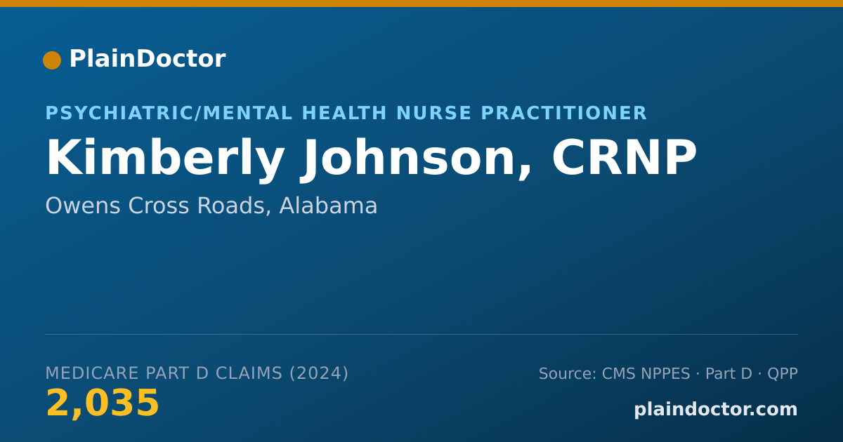 Shareable card for Kimberly Johnson, CRNP - Geriatric Psychiatry Physician, Owens Cross Roads, AL