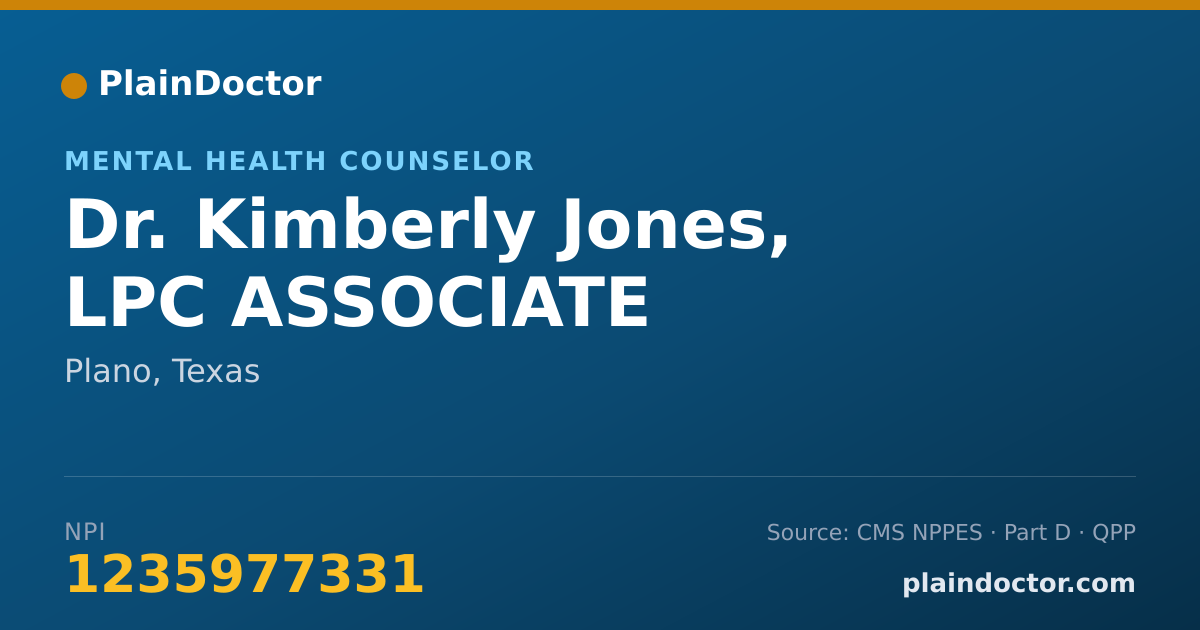 Shareable card for Kimberly Jones, LPC ASSOCIATE - Mental Health Counselor, Plano, TX