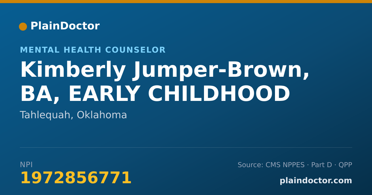Shareable card for Kimberly Jumper-Brown, BA, EARLY CHILDHOOD - Mental Health Counselor, Tahlequah, OK