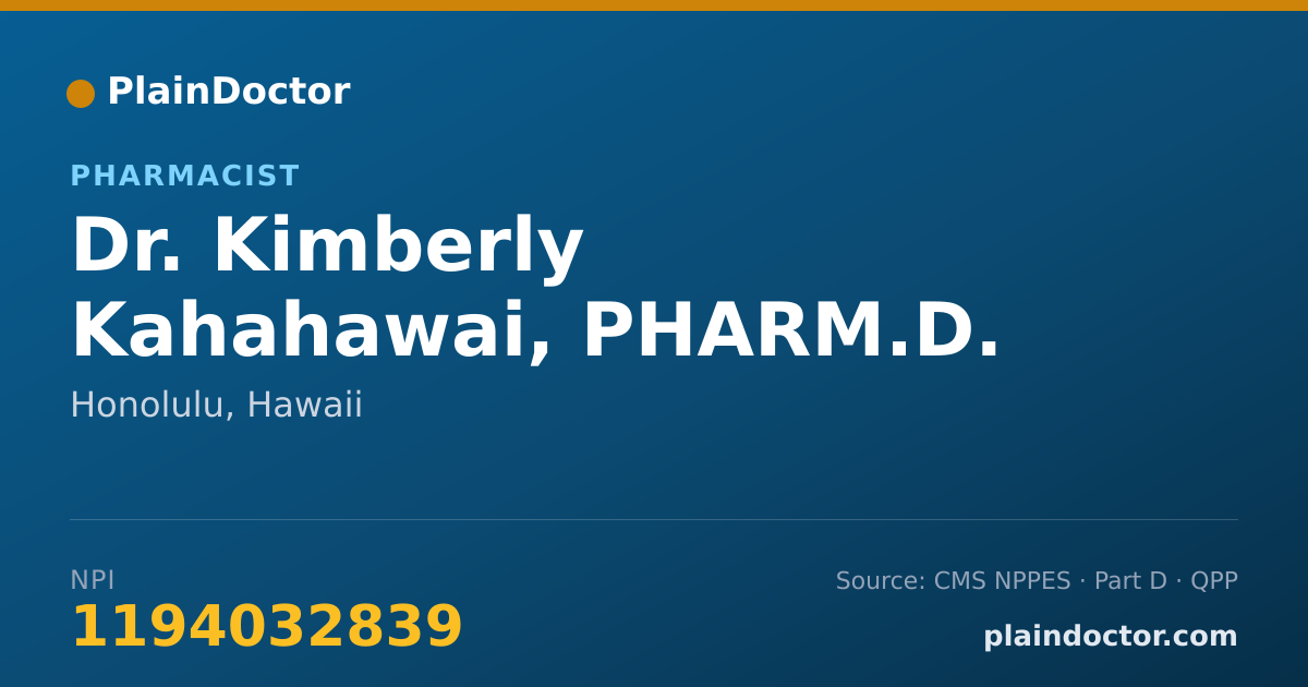 Shareable card for Kimberly Kahahawai, PHARM.D. - Pharmacist, Honolulu, HI