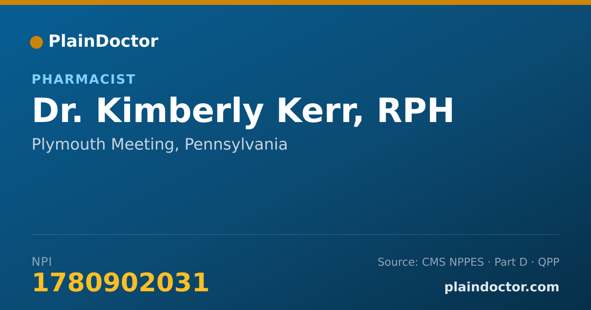 Shareable card for Kimberly Kerr, RPH - Pharmacist, Plymouth Meeting, PA