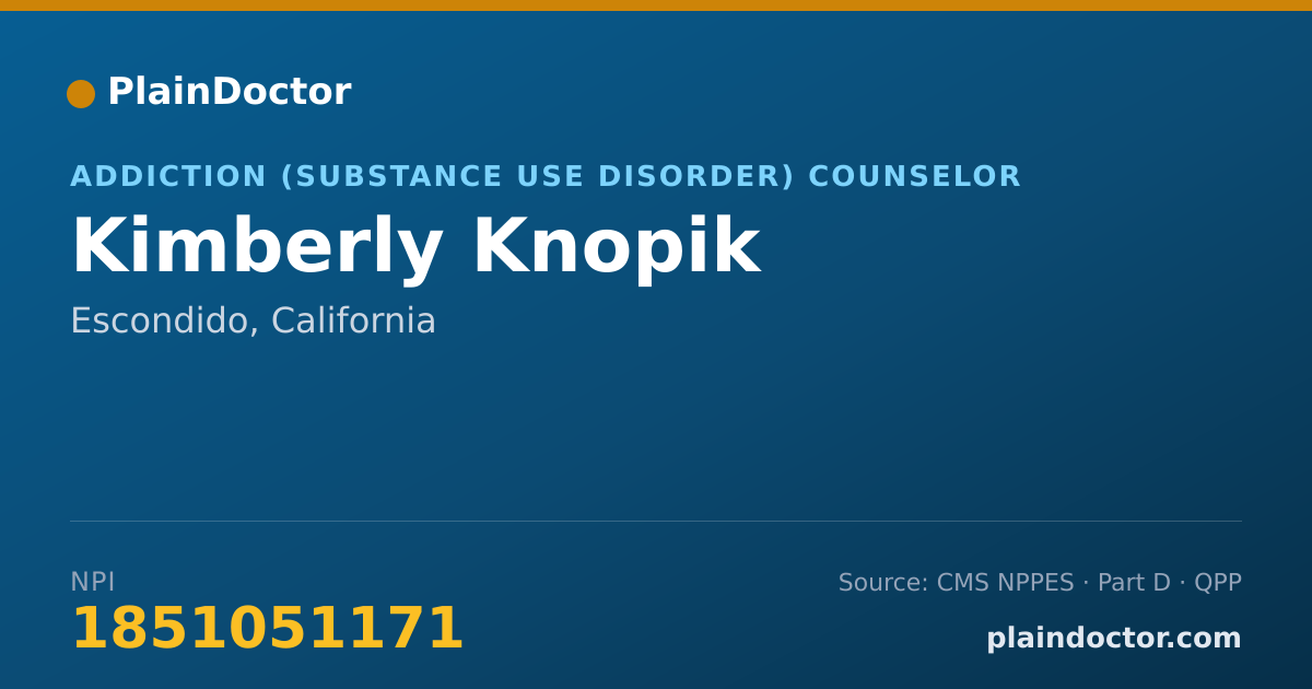 Shareable card for Kimberly Knopik - Addiction (Substance Use Disorder) Counselor, Escondido, CA
