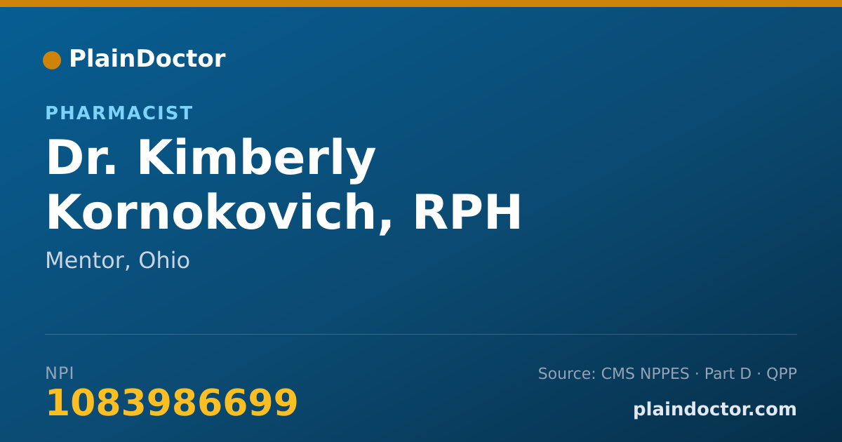 Shareable card for Kimberly Kornokovich, RPH - Pharmacist, Mentor, OH