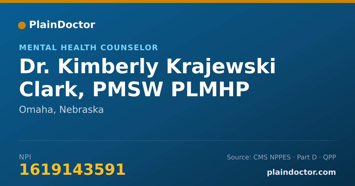 Shareable card for Kimberly Krajewski Clark, PMSW PLMHP - Mental Health Counselor, Omaha, NE