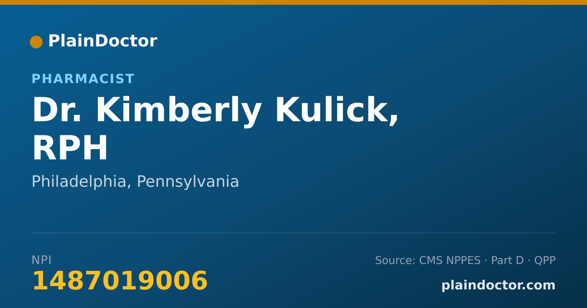 Shareable card for Kimberly Kulick, RPH - Pharmacist, Philadelphia, PA