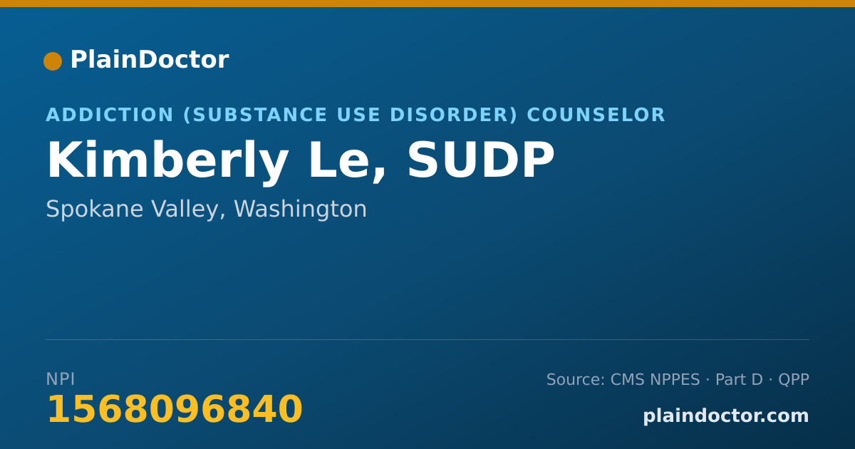 Shareable card for Kimberly Le, SUDP - Addiction (Substance Use Disorder) Counselor, Spokane Valley, WA