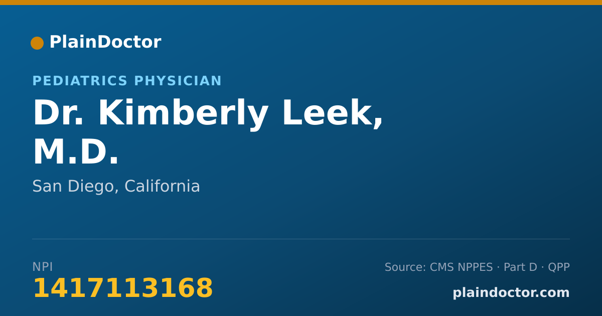 Shareable card for Kimberly Leek, M.D. - Pediatrics Physician, San Diego, CA