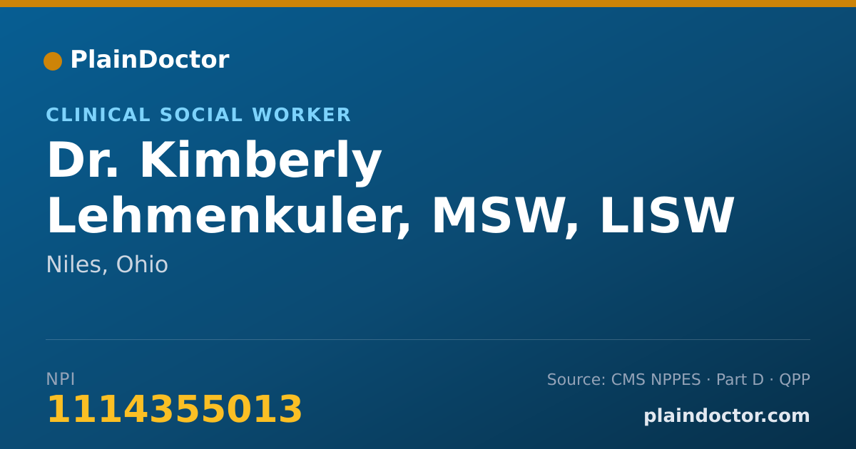 Shareable card for Kimberly Lehmenkuler, MSW, LISW - Clinical Social Worker, Niles, OH