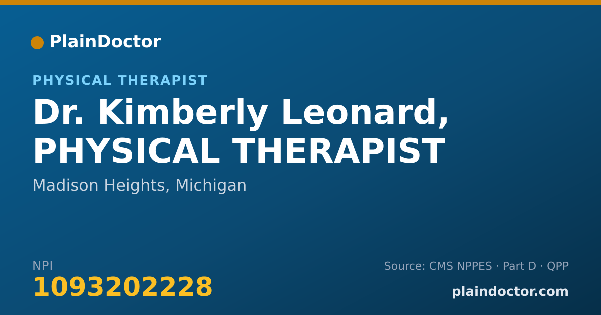 Shareable card for Kimberly Leonard, PHYSICAL THERAPIST - Physical Therapist, Madison Heights, MI