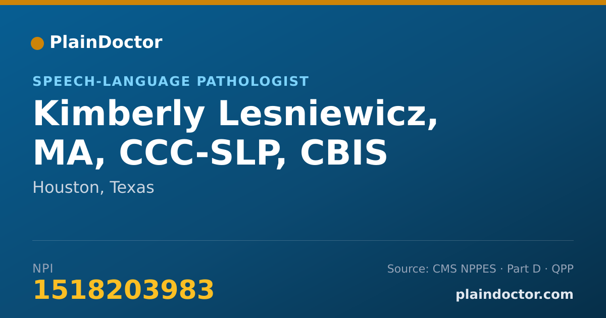 Shareable card for Kimberly Lesniewicz, MA, CCC-SLP, CBIS - Speech-Language Pathologist, Houston, TX