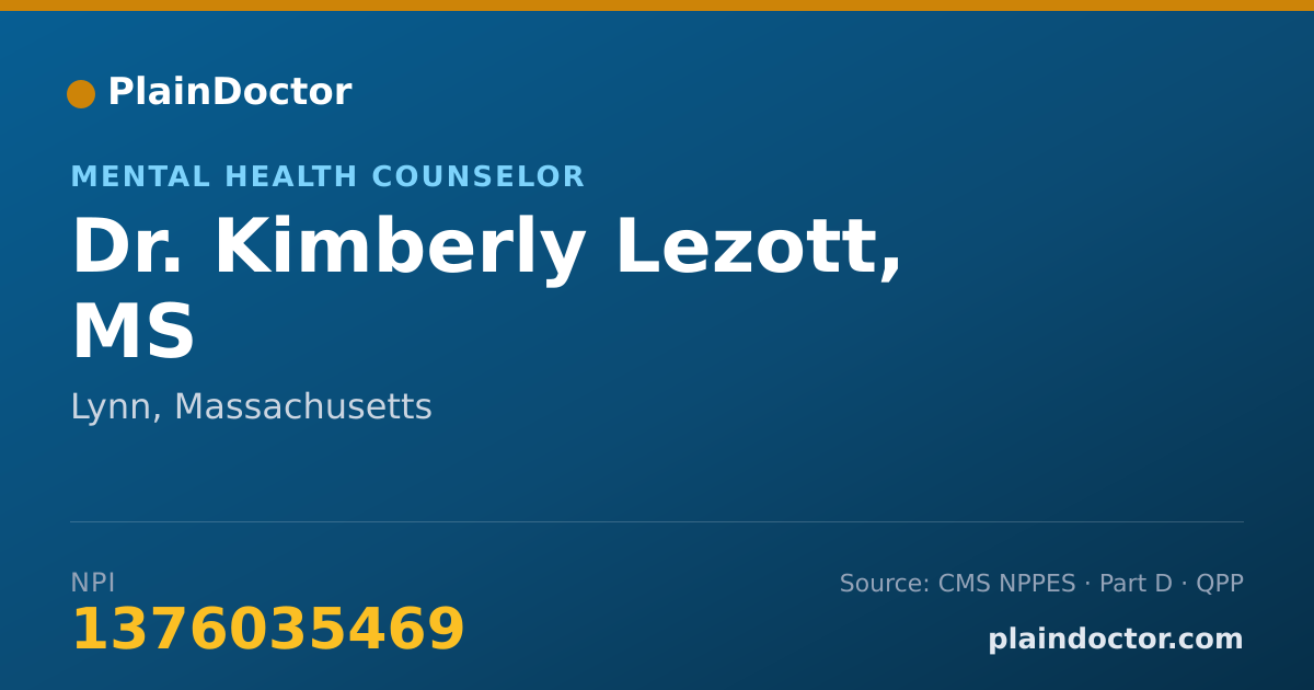 Shareable card for Kimberly Lezott, MS - Mental Health Counselor, Lynn, MA