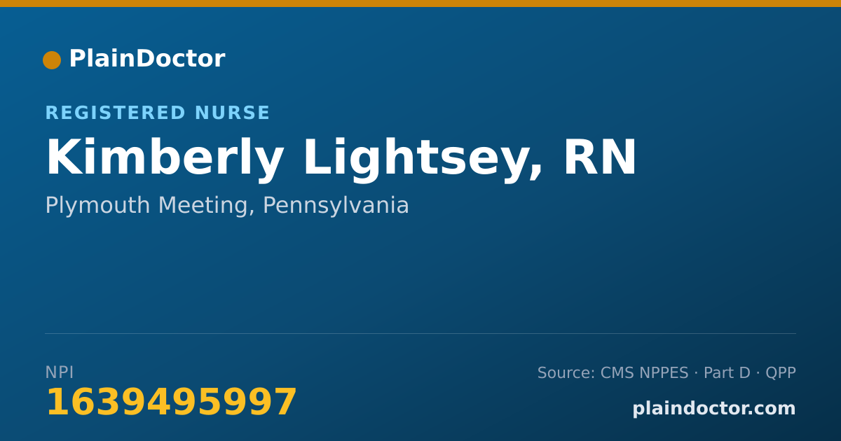 Shareable card for Kimberly Lightsey, RN - Registered Nurse, Plymouth Meeting, PA