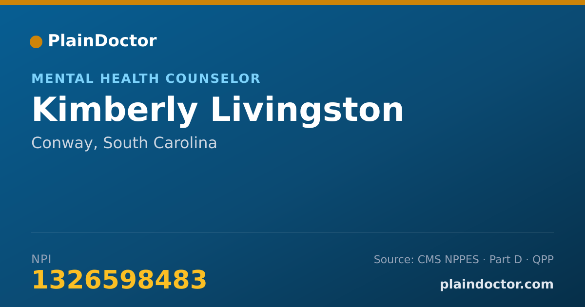 Shareable card for Kimberly Livingston - Mental Health Counselor, Conway, SC