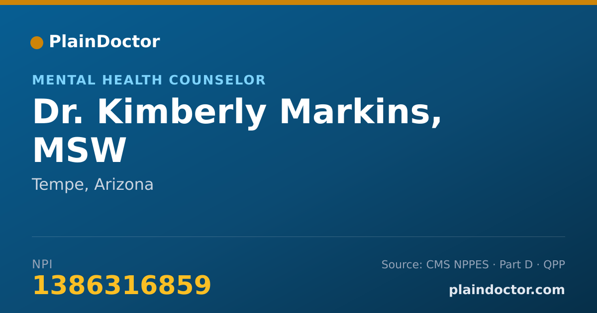 Shareable card for Kimberly Markins, MSW - Mental Health Counselor, Tempe, AZ