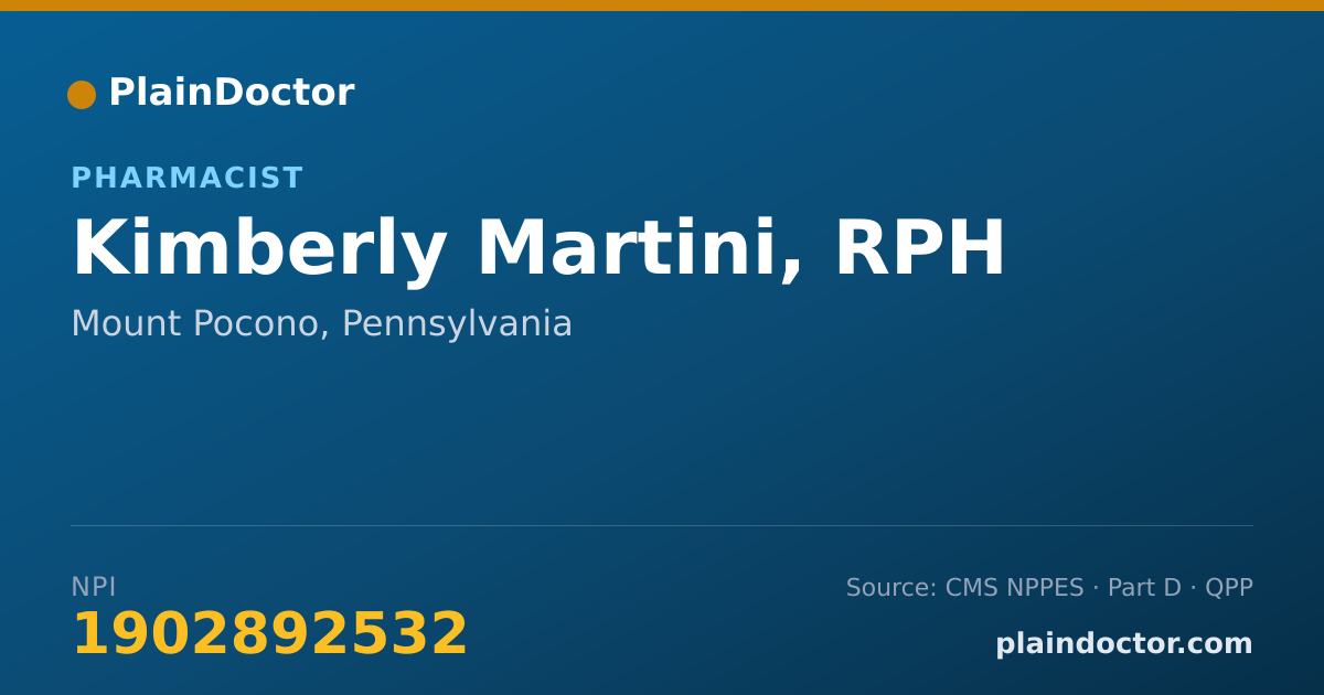 Shareable card for Kimberly Martini, RPH - Pharmacist, Mount Pocono, PA