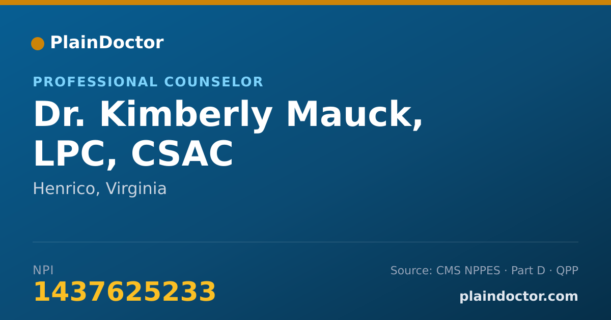Shareable card for Kimberly Mauck, LPC, CSAC - Professional Counselor, Henrico, VA