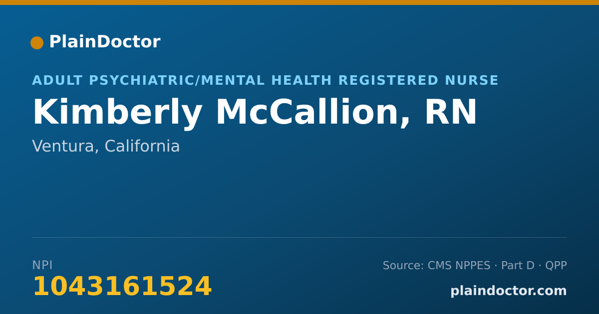 Shareable card for Kimberly McCallion, RN - Adult Psychiatric/Mental Health Registered Nurse, Ventura, CA