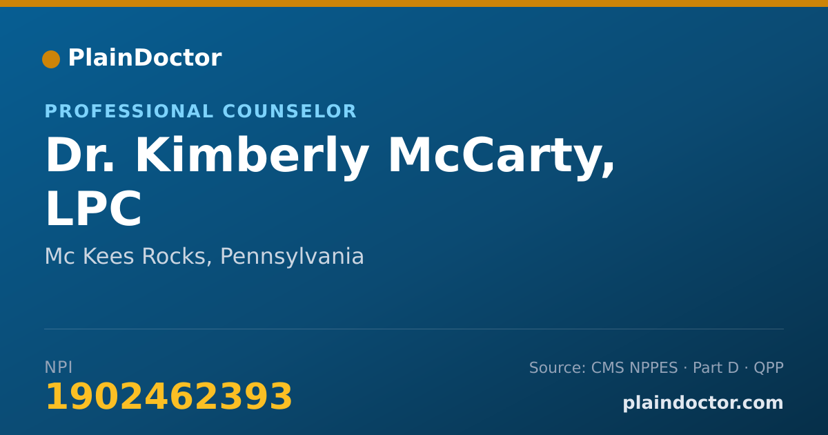 Shareable card for Kimberly McCarty, LPC - Professional Counselor, Mc Kees Rocks, PA