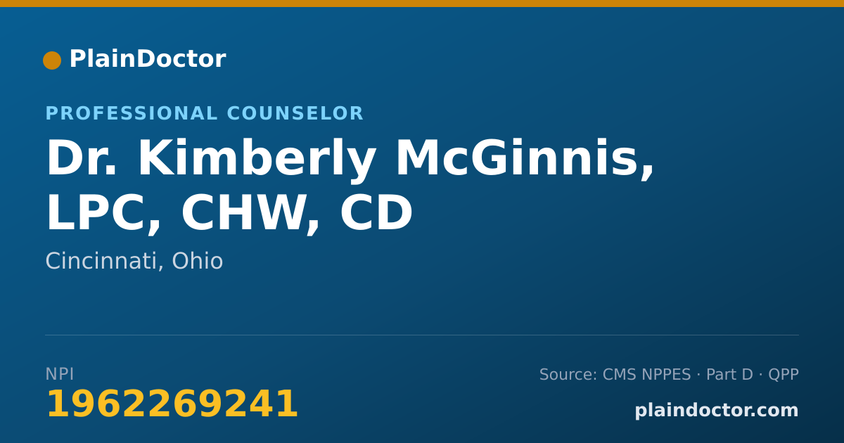 Shareable card for Kimberly McGinnis, LPC, CHW, CD - Professional Counselor, Cincinnati, OH