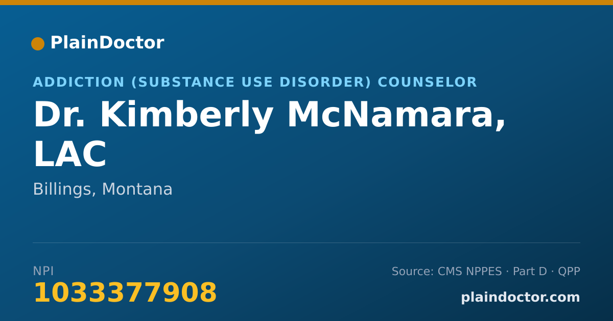 Shareable card for Kimberly McNamara, LAC - Addiction (Substance Use Disorder) Counselor, Billings, MT