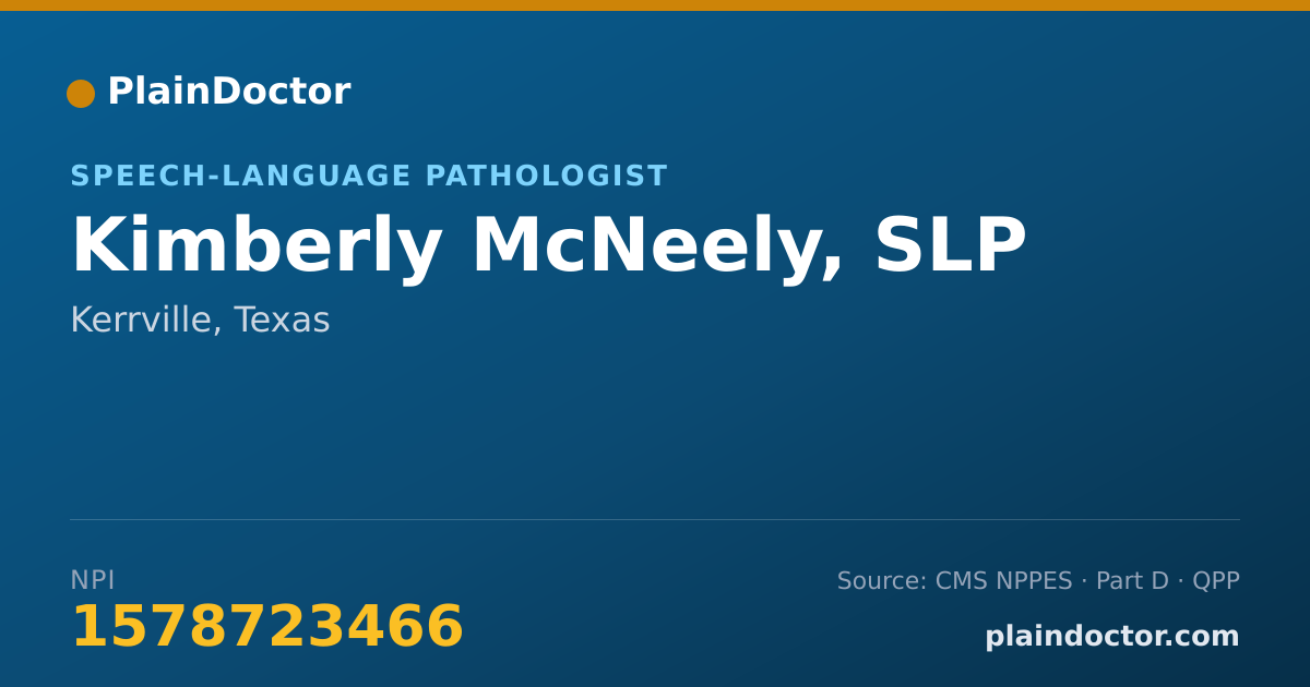 Shareable card for Kimberly McNeely, SLP - Speech-Language Pathologist, Kerrville, TX