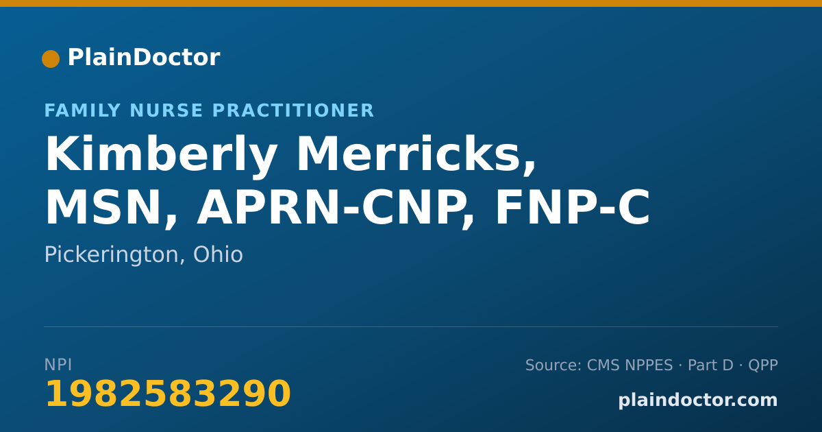 Shareable card for Kimberly Merricks, MSN, APRN-CNP, FNP-C - Family Nurse Practitioner, Pickerington, OH