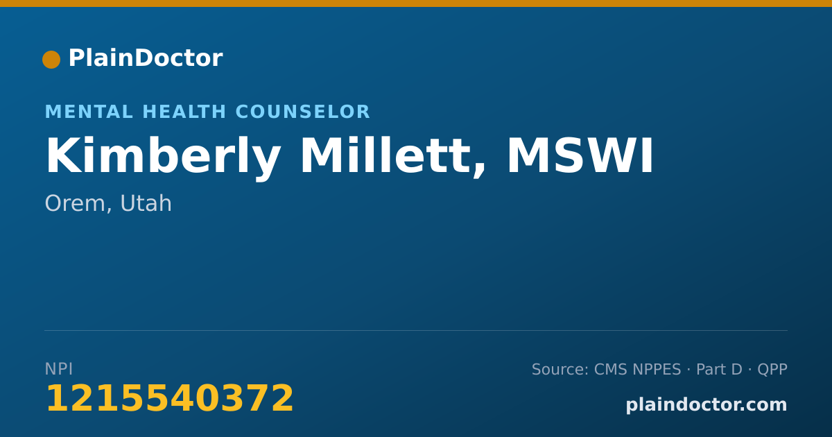 Shareable card for Kimberly Millett, MSWI - Mental Health Counselor, Orem, UT