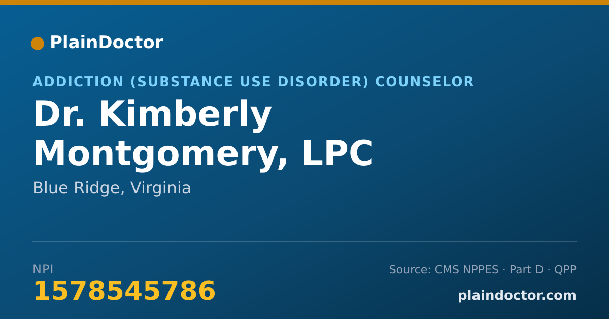 Shareable card for Kimberly Montgomery, LPC - Addiction (Substance Use Disorder) Counselor, Blue Ridge, VA
