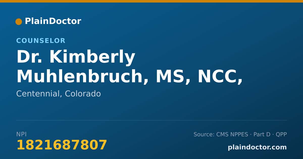 Shareable card for Kimberly Muhlenbruch, MS, NCC, LPC - Counselor, Centennial, CO