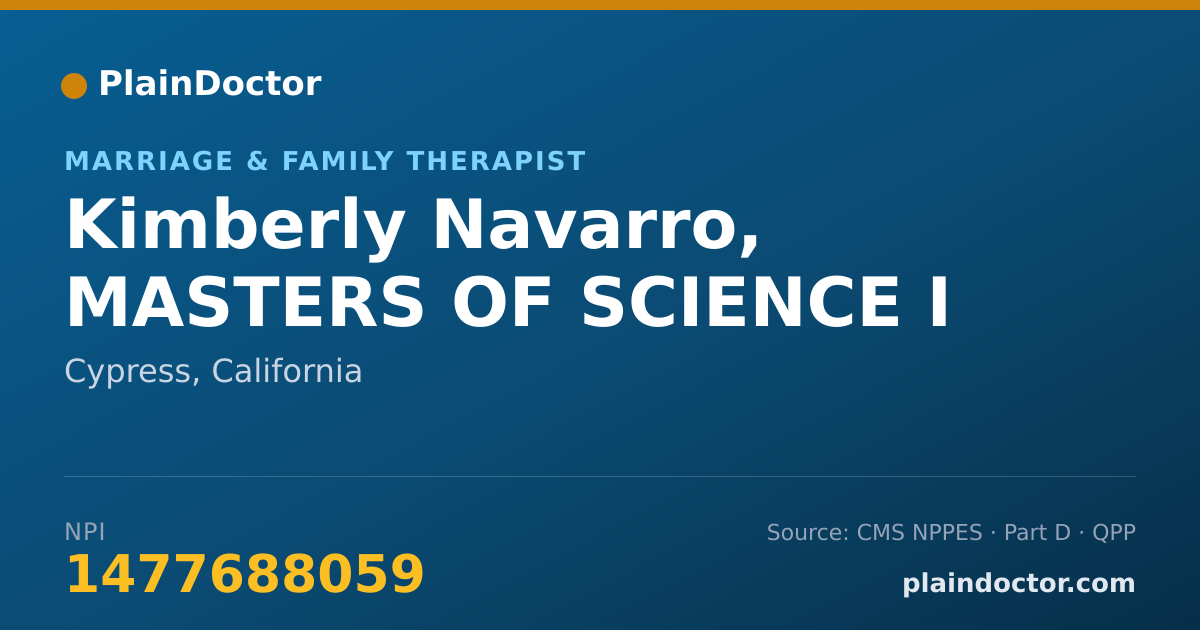 Shareable card for Kimberly Navarro, MASTERS OF SCIENCE I - Marriage & Family Therapist, Cypress, CA